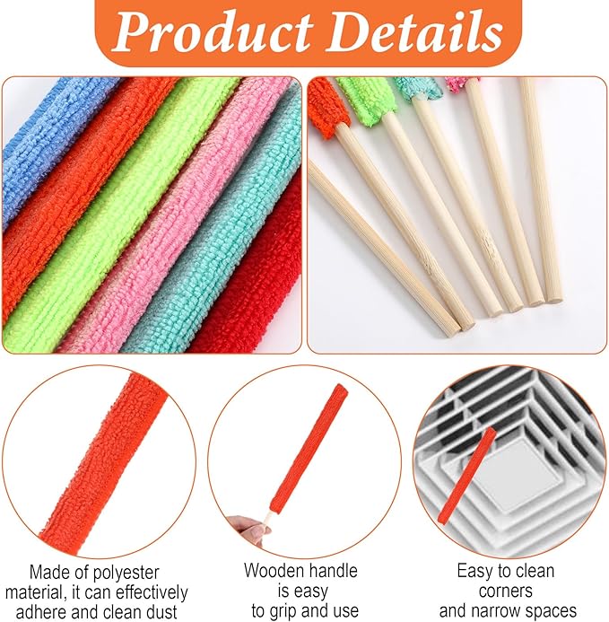 12 Pcs Microfiber Fan Cleaning Brush, Detail Duster Sticks Multicolors Ac Vent Cleaner Mini Duster Crevice Cleaning Tool Mini Detail Dusters for Cleanings Home Car Window The Smallest Spaces