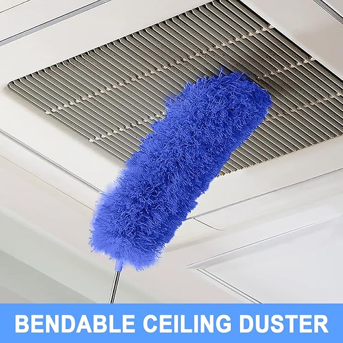 Cobweb Dusters with Extension Pole 100-inch, Spider Web Brush & Ceiling Cleaning Kit, Washable Cleaning Duster Kit with 2 Duster Heads, Cobweb Duster, Corner Brush for Ceiling Fan, Furniture, Home