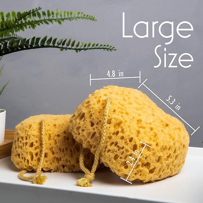 myHomeBody Bath Sponge, Foam Loofah, Body Scrubber for Bathing, Exfoliating Shower Pouf for Shower – Large Size, Lots of Lather, Curvy, 3 Pack