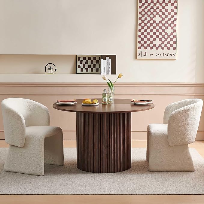 Kitchen Dining Table Set for 2, Farmhouse Round Dining Room Table and 2 Seated Dining Accent Chairs Curved Backrest&Armrest, Modern Dining Room Table Set for Home Dining Hall