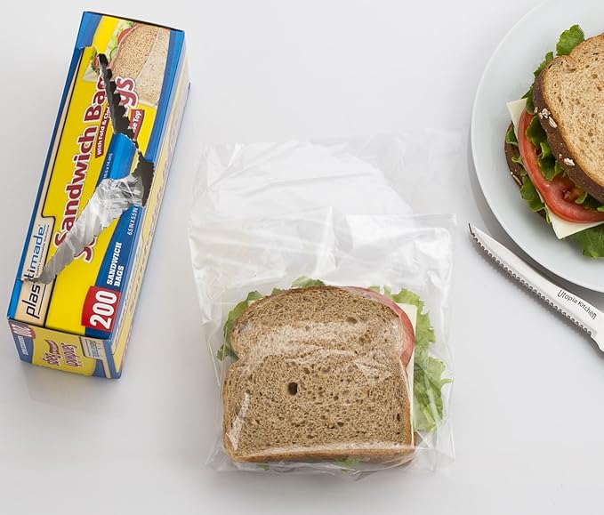 Disposable Plastic Sandwich Bags With Fold Close Top 400 Bags, Great For Home, Office, Vacation, Traveling, Sandwich, Fruits, Nuts, Cake, Cookies, Or Any Snacks (2 Packs)
