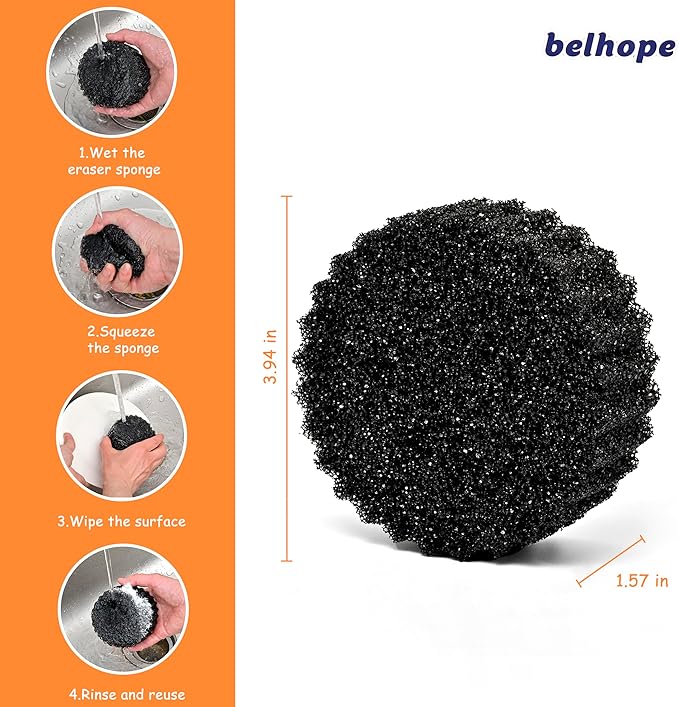 belhope Black Scrub Sponges - Scratch-Free Multipurpose Dish Sponge for Kitchen, Bathroom - Temperature Controlled Sponges for Scrubbing - Stain & Odor Resistant (6 Pack Round)