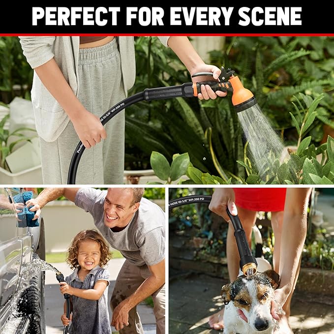 Garden Hose 50 ft x 5/8", NON-EXPANDABLE Heavy Duty Premium Flexible Water Hose, No Kink, Leakproof, Lightweight Hybrid Hose with Male to Female Fittings for Household、Backyard