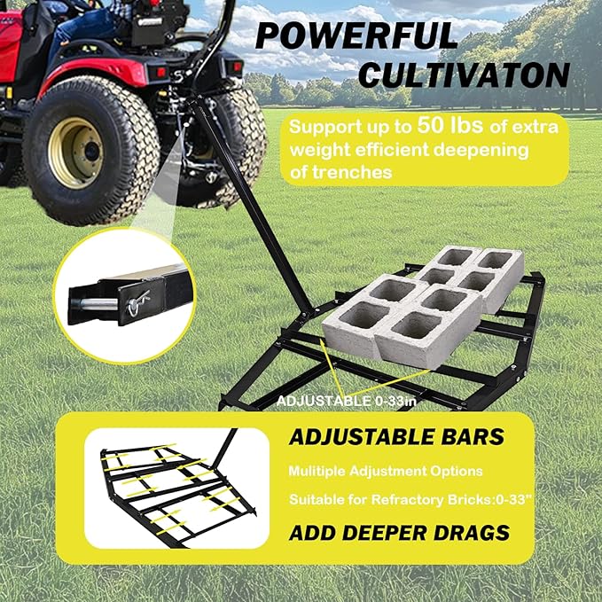 Driveway Drag, 74"-1 Heavy Duty Steel Driveway Drag Harrow with Pin-Style Hitch, Tow Behind Grader for ATV, UTV, Garden Lawn Tractors – Adjustable Bars for Efficient Driveway Lawn Maintenance
