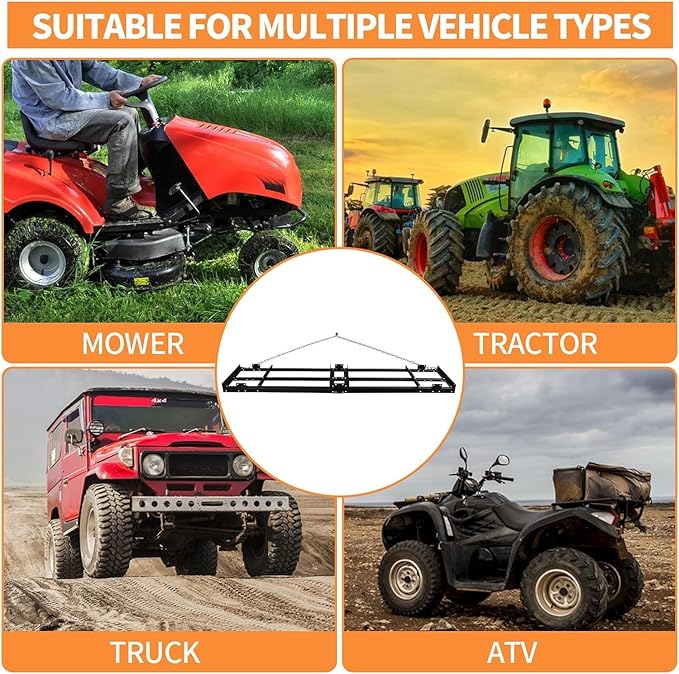 8FT Drag Harrow Driveway Grader, Heavy Duty Power Rake, Driveway Drag for Gravel W/ 6 FT Chain, Tow Behind Lawn Rake for ATV, UTV, Tractor, Mower, Land Leveler for Gravel, Sand, Soil, Hay