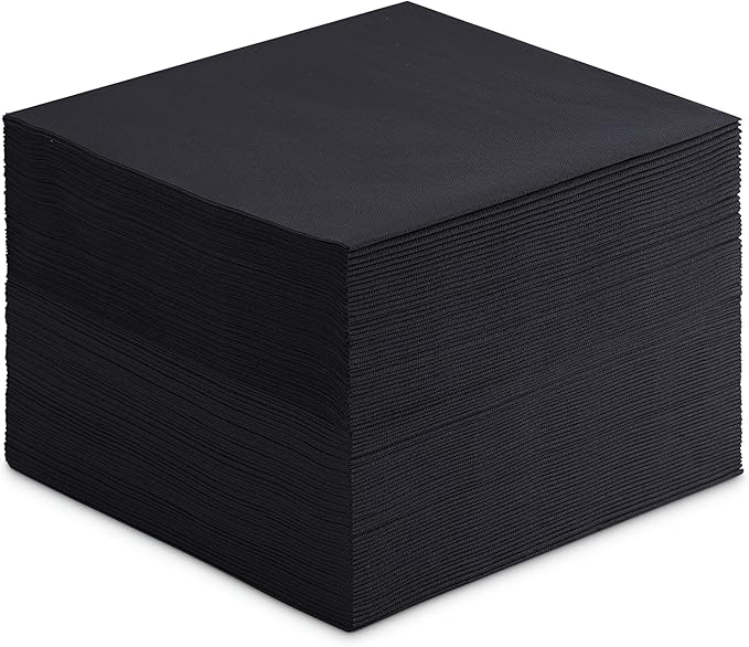 Linen-Feel Colored Paper Napkins - Decortive Cloth-Like BLACK Luncheon Napkins - Soft And Absorbent. For Kitchen, Party, Wedding, Dinner Or Any Occasion. (Pack of 50)