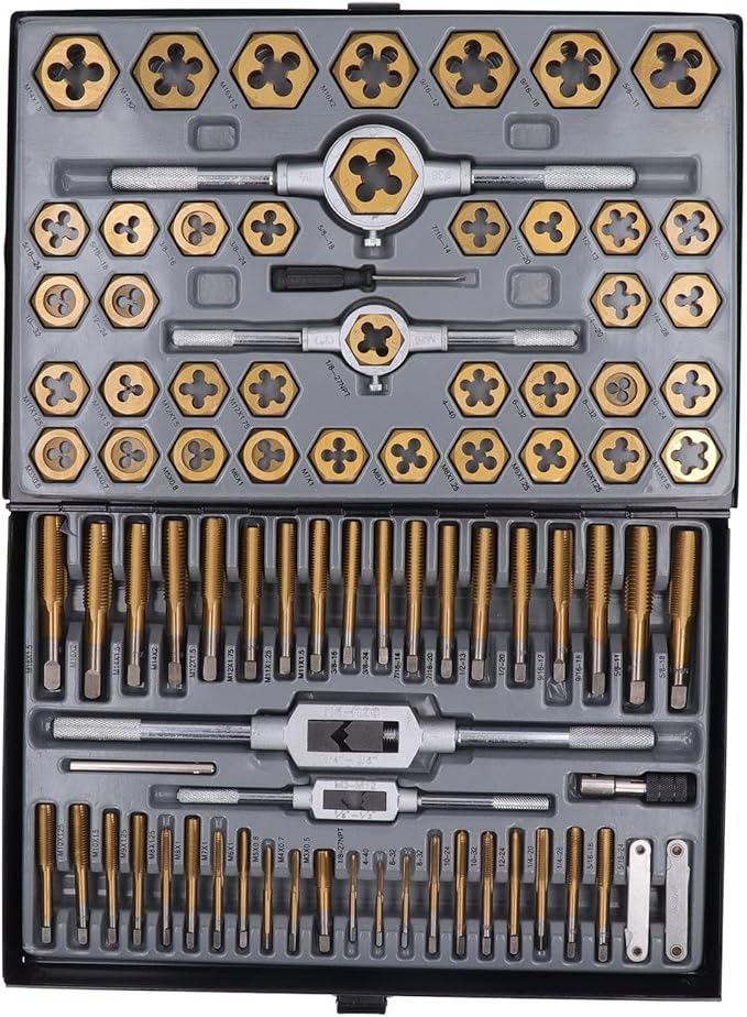 86PCS Tap Die Set Plated Carbide Essential Threading Rethreading Tool Kit for Automotive and Mechanical Repairs