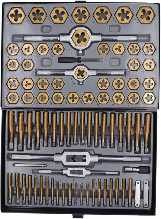 86PCS Tap Die Set Plated Carbide Essential Threading Rethreading Tool Kit for Automotive and Mechanical Repairs