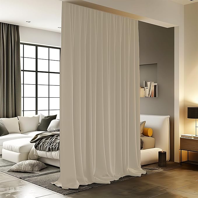 Room Divider Curtains with Ceiling Track, 95% Blackout Heavy Curtains Noise Reduction Privacy Curtain System Kits, 10 ft Wide x 8 ft Tall, Cream Beige, 1 Panel