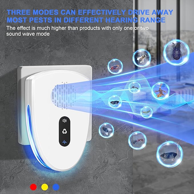 (2025 Upgraded) Ultrasonic Insect & Pest Indoor Repeller, Plug-in Control Device Repellent for Rodent, Mice, Rats, Roaches, Ants, Spiders, Mosquitoes, Bugs, Home, 3 Mode Switching (6 Pack)