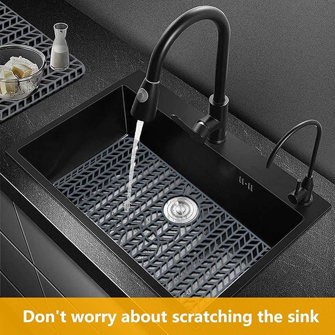 Sink Protectors for Kitchen Sink 16x12 & 18x12 & 19x13 & 24x12.5 & 26x14 & 28x14 & 29.5x15,Silicone kitchen sink mats protector for bottom of farmhouse sink(29.5"x15"Grey)