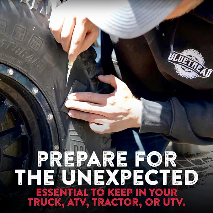 GlueTread External Patch Kit - for Tubeless Tires - No Need to Remove Tire - Kit Includes Enough Material to Patch 4 Tires - ATV Sidewall Repair Kit