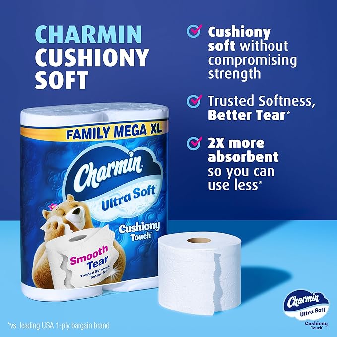 Charmin Ultra Soft Cushiony Touch Toilet Paper, 18 Family Mega XL Rolls = 126 Regular Rolls (Packaging May Vary)