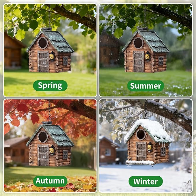 Real Wood-Look Resin Bird House – Waterproof & Durable Forest Bird Houses for Garden, Patio, Yard