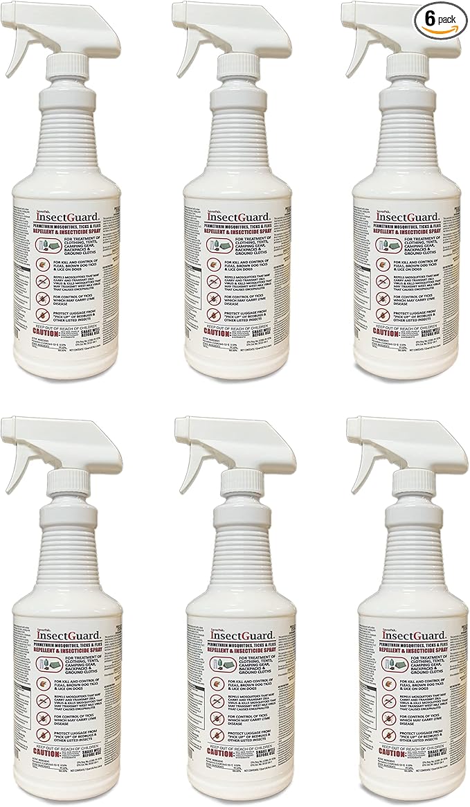 InsectGuard Permethrin Mosquitoes, Ticks and Flies Repellent & Insecticide Spray Quart (32oz) 6 Pack - Case Pack