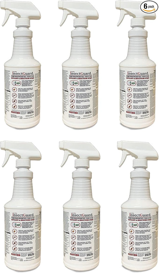 InsectGuard Permethrin Mosquitoes, Ticks and Flies Repellent & Insecticide Spray Quart (32oz) 6 Pack - Case Pack