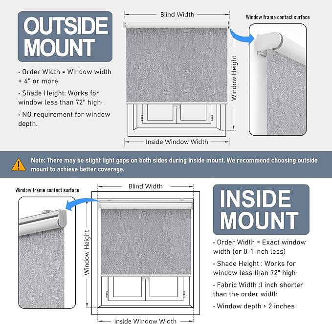 Cordless Roller Shades Blackout Blinds for Windows Room Darkening Rolled Up Shades with Spring System, UV Protection Natural Linen Window Shades Door Blinds for Home,35.5" W x 72" H, Heather Grey