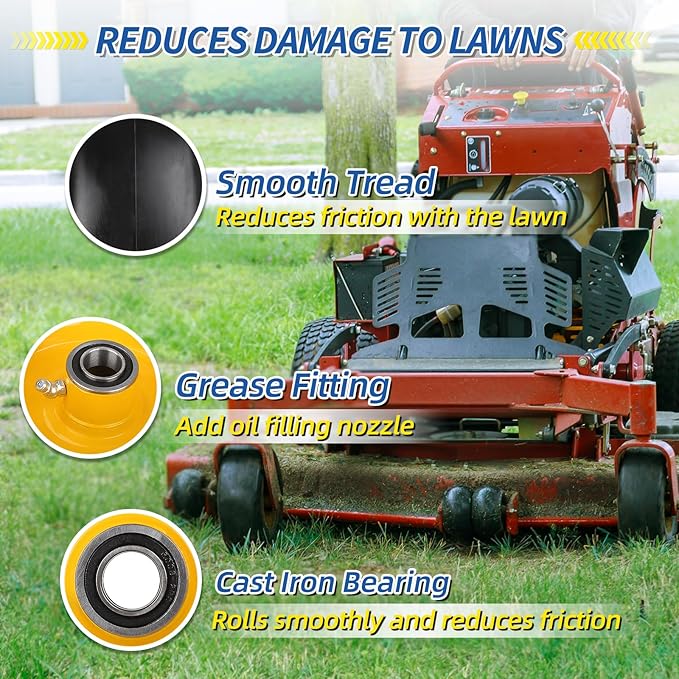 13x5.00-6 Flat Free Lawn Mower Tire and Wheel, Smooth Tread Tire for Lawnmower, Bearing Bore Hole 3/4" & 5/8, 3.25"-5.9" Centered Hub, 2 PCS