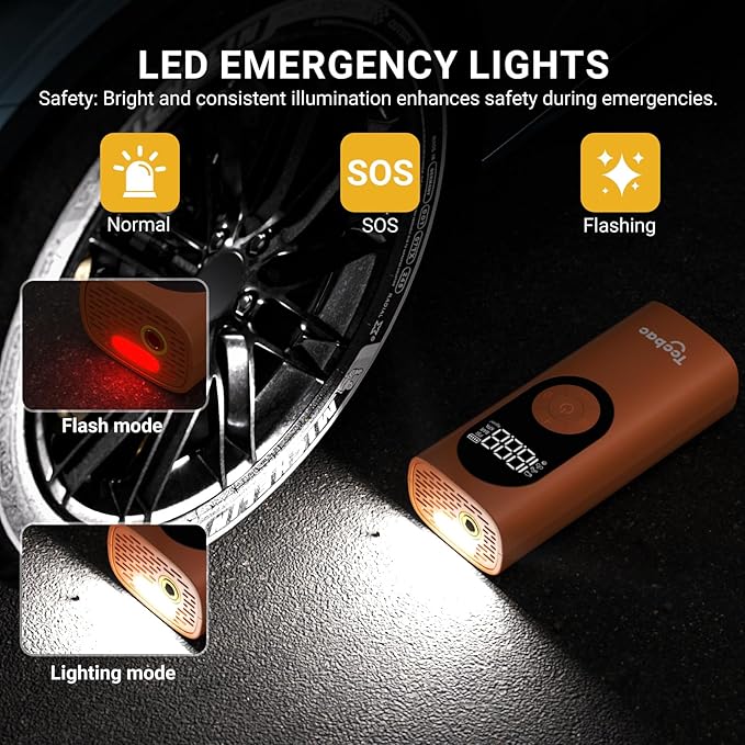 Tire Inflator Portable Air Compressor with Auto Shut-Off and Led Light, 150PSI Cordless Air Pump with Digital Pressure Gauge, 20s Fast Inflate Electric Bike Pump for Car, Motorcycle, Bicycle, Ball