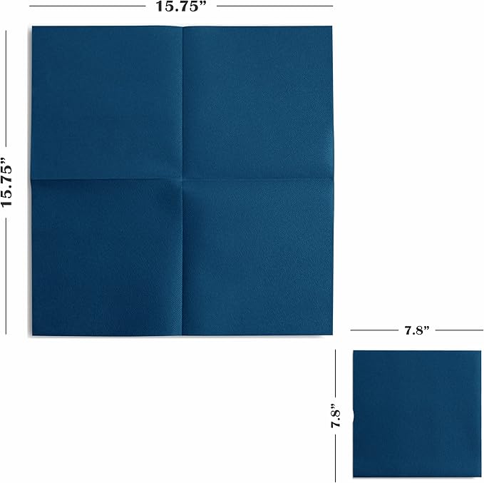 Linen-Feel Colored Paper Napkins - Decortive Cloth-Like BLUE Luncheon Napkins - Soft And Absorbent. For Kitchen, Party, Wedding, Dinner Or Any Occasion. (Pack of 50)