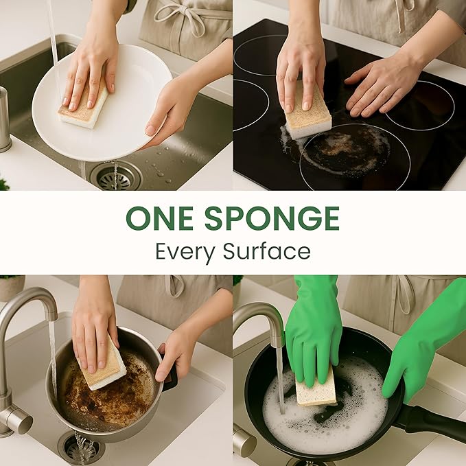 Natural Kitchen Sponges – Eco-Friendly, Compostable Dish Sponges – Loofah & Cellulose Scrubbers – Plastic-Free, Zero-Waste, Biodegradable – Durable, Non-Scratch – Pack of 4