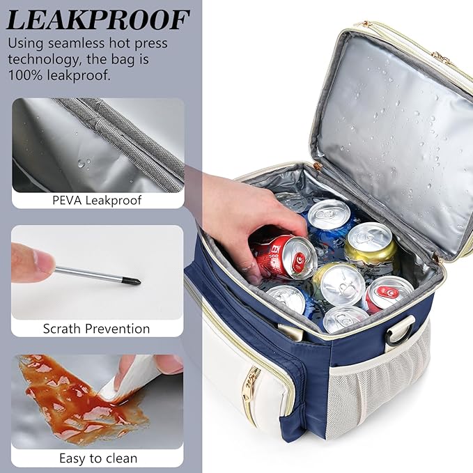 LOKASS Expandable Lunch Box for Women Men | Adult Lunchbag Cooler Tote Bag with Adjustable Shoulder Strap | Insulated Reusable Womens Lunch Bags for Work Camping Beach | 16L, Dark Blue