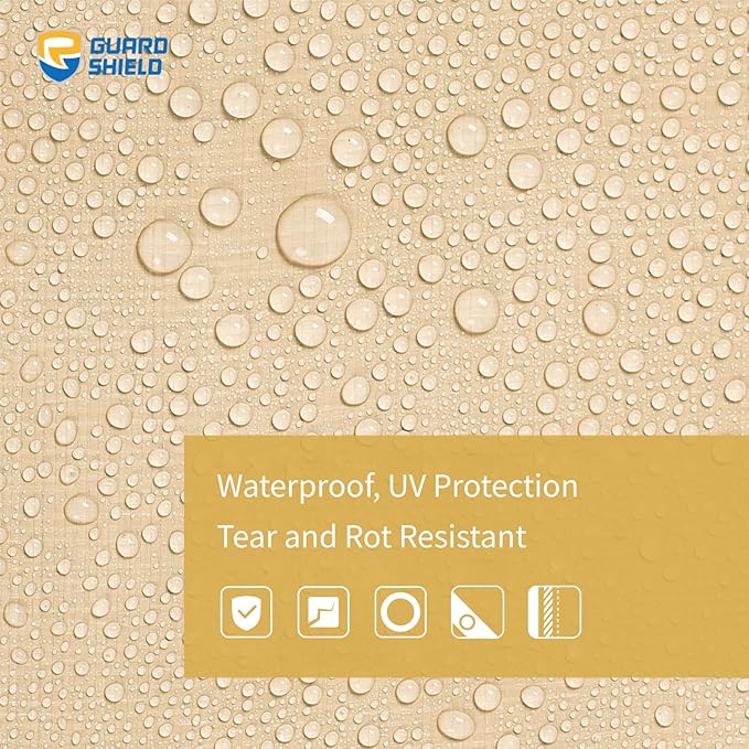 GUARD SHIELD Beige Tarp Heavy Duty Waterproof 18x24 Feet Outdoor Poly Tarps Cover Square Thick UV Resistant Canopy Tarpaulin with Grommets 10mil