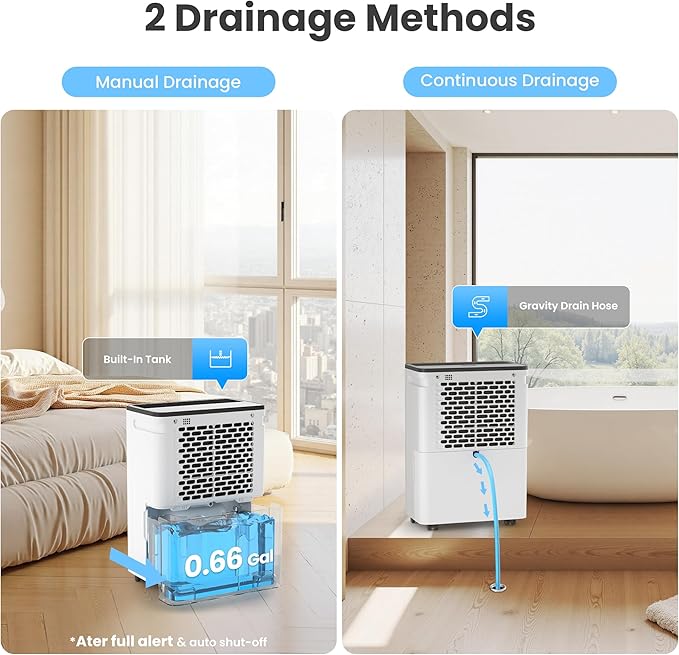 Candy 2000 Sq.Ft Dehumidifiers for Home, 34 Pints Portable Dehumidifier With Continuous/Auto/User Mode,0.66 Gal Tank,Dehumidifier for Basement,Bedroom,Bathroom,Smart Control with Drian Hose