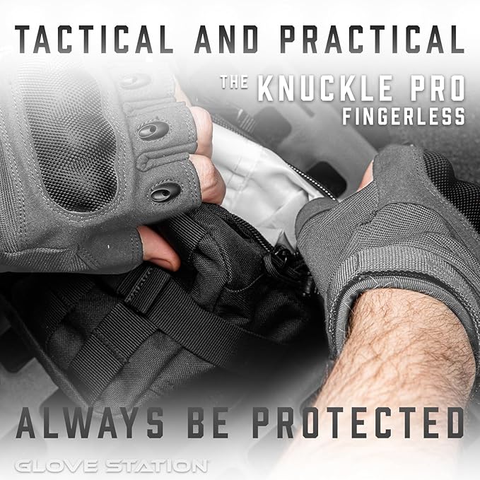 Glove Station- Fingerless Knuckle Tactical Gloves for Men - Motorcycle Gloves for Tactical Shooting, Airsoft, Hunting, Police Work and Hiking