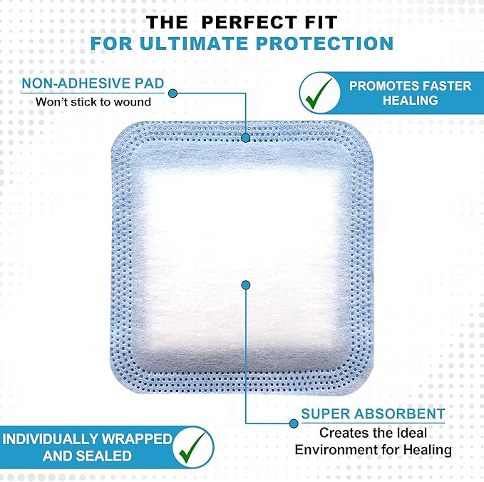 MedVance Super Absorbent Dressing, Non-Adhesive Pads for Wound Care, for Pressure Ulcers & 1st/2nd Degree Burns, Superior Moisture Absorption, Box of 5 dressings (6"x6" Bandage, 5"x5" Absorbent Pad)