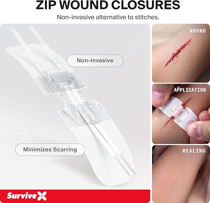 Large First Aid Kit for Car, Travel & Home - Emergency Kit for Hiking, Camping, Backpacking and Outdoors - Includes Zip Stitch Wound Closure Strips