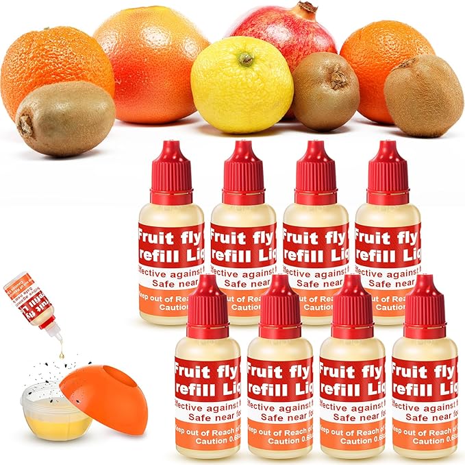 Qualirey 8 Pack Fruit Fly Trap Refill Liquid, 0.68oz/ Bottle Liquid Fruit Fly Traps for Indoors Non Toxic Safe Near Food, Effective Lure Refill for Indoor and Kitchen Use, Red