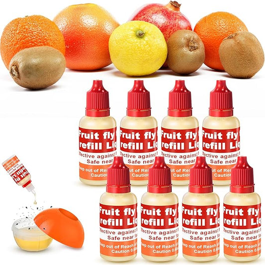 Qualirey 8 Pack Fruit Fly Trap Refill Liquid, 0.68oz/ Bottle Liquid Fruit Fly Traps for Indoors Non Toxic Safe Near Food, Effective Lure Refill for Indoor and Kitchen Use, Red