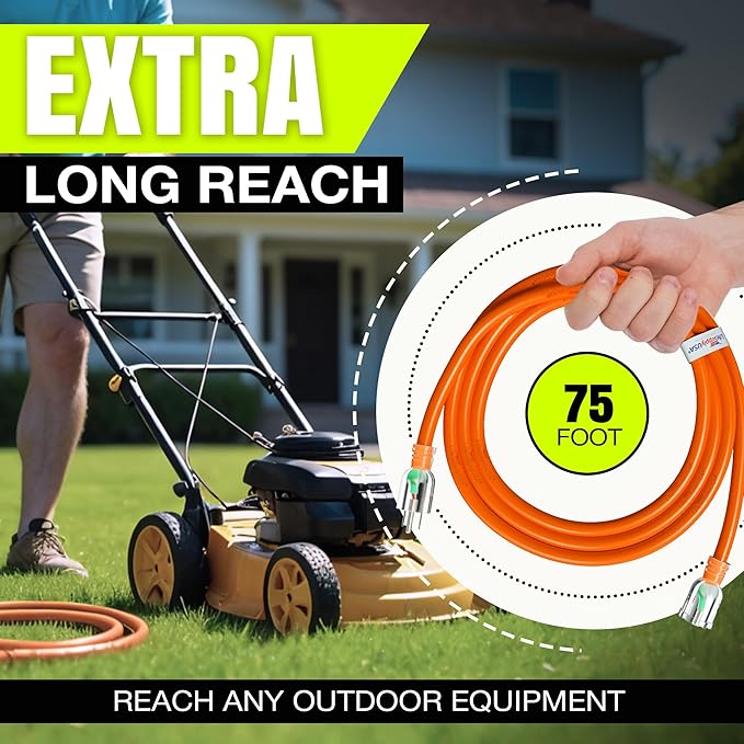 75ft Outdoor/Indoor Extension Cord 10/3 Gauge Ultra Heavy Duty 3 Prong SJTW, Waterproof, Flexible Cold-Resistant Long Power Cord,15A 125V 1875W, Orange by LifeSupplyUSA