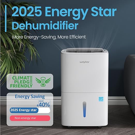 Waykar Max 80 Pint/D(Standard 62Pint/D) Energy Star Home Dehumidifier for Spaces up to 5,000 Sq. Ft in Basement Home and Large Rooms with Drain Hose, Handle, Auto Defrost and Self-Drying