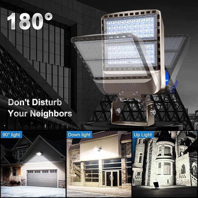 ledmo LED Parking Lot Lights 200W LED Flood Light Outdoor 28000LM 5000K Exterior Trunnion Mount Dusk to Dawn Area Commercial Street Wall Mount IP65 3 Pack Stadium Shop Barn Garage