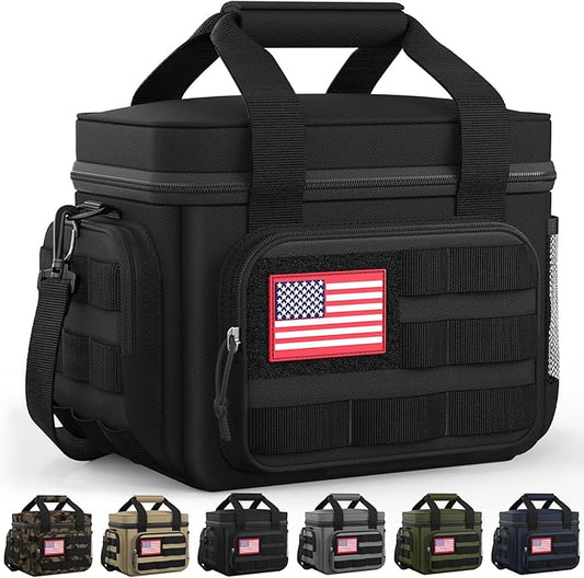 HOTOR Lunch Box for Men & Women - Insulated Lunch Bag with Multiple Pockets, Tactical Cooler Bag for Work, Hiking, Camping, Fishing, Travel, Black, 11.0" x 8.3" x 7.1"
