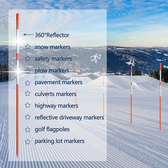 72" Inch Snow Stakes Driveway Markers 1/4 Inch Orange Plow Stakes Without Reflective Tape for Driveway Mark Snow Plow Parking Lots 100pcs