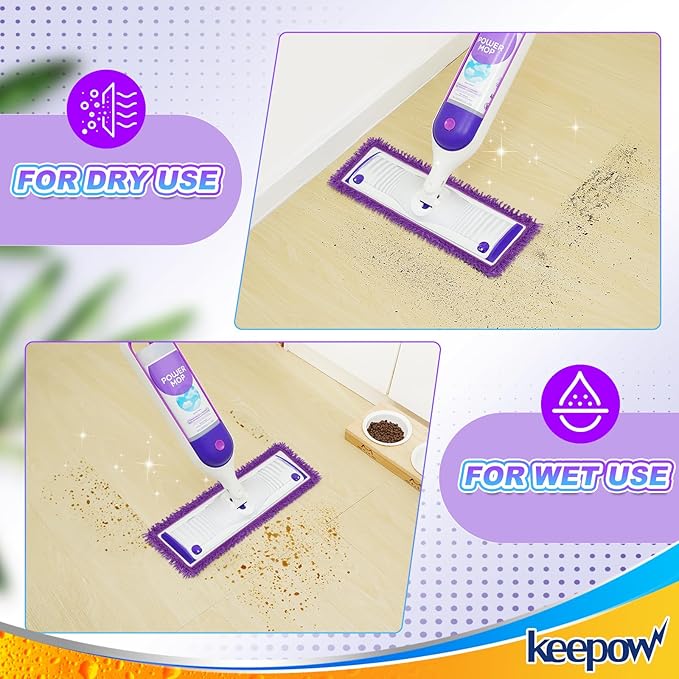 KEEPOW 6 Pack Reusable Mop Pads Compatible with Swiffer PowerMop, Wood Floor Pads Microfiber Mop Replacement Refills Machine Washable for All Floor Surfaces