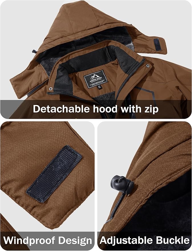 MAGCOMSEN Men's Winter Coats Water Resistant Ski Snow Jacket Warm Fleece Jacket Parka Raincoats With Hood Multi-Pockets