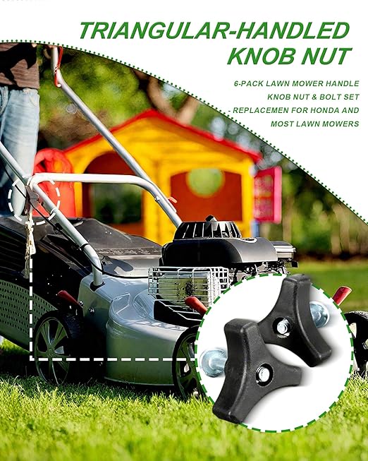 6 Sets Lawn Mower Handle Knobs Nut Bolt, Triangle Handle Knob Screw Bolt for Honda & Most Lawn Mower Machine Accessories