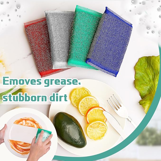Thyle 24 Pack Steel Scrub Sponges for Dishes Non Scratch Scouring Sponge Multi Use Metal Scrubber Heavy Duty Dish Wash Kitchen Sponge for Pot Dish Washing Hard Surface Cleaning Tools (Multicolored)