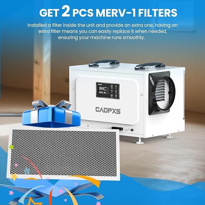 CADPXS Crawl Space Dehumidifier, 125 Pints Commercial Dehumidifiers with Drain Hose, Dehumidifier for Crawlspace, Basements & Water Damage Use, Auto Defrost & Memory Restart, cETL Listed