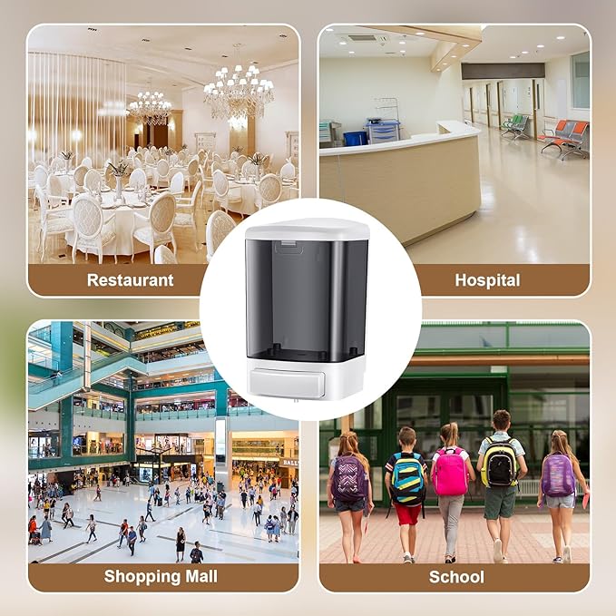 Hushee 6 Pcs Plastic Wall Mounted Soap Dispenser Commercial Manual Soap Dispenser Containers for Kitchen Shower Hotel