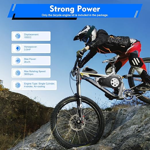 100CC 4-Stroke Gasoline Engine Kit, 3.5HP Bicycle Engine Kit, Hand Start Gas Engine with Chain Drive OHV Air-Cooling for Large Triangular Empty Frames & Motorized Motor Bike Modification