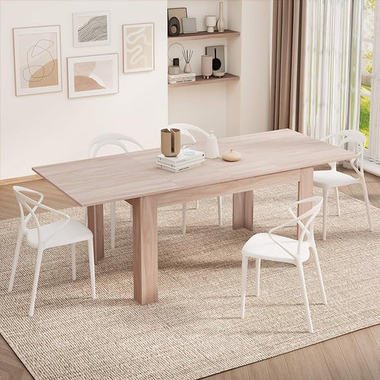 Mobili Fiver, Easy, Extendable Dining Table, 55.1(86.6) x35.4 in, Pearled Elm, Made in Italy