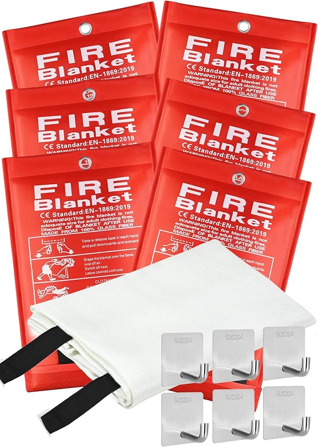 Emergency Fire Blanket for Home Kitchen - 6 Pack 40"x40" Fireproof Fiberglass Fire Suppression Blankets for Fireplace, Warehouse, Car Outdoors Grill, Safety & Easy