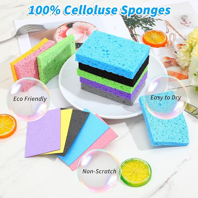 20 Pack Cleaning Sponge Kitchen Dish Sponges Non-Scratch Compressed Sponges Colorful Wash Scrub Sponge for Household Dishes Bathroom Cars Dining Dishwashing Cookware