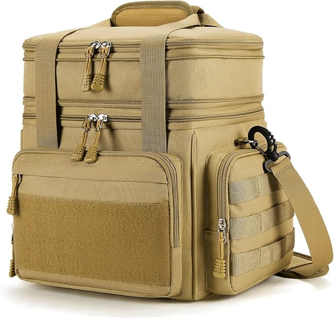Tactical Lunch Box for Men, Insulated Lunch Bag Adult, Thermal Lunchbox Leakproof Waterproof Cooler Bag, Dual Compartment Lunch tote, Large Lunch Pail for Work Office Travel(Khaki) 15L