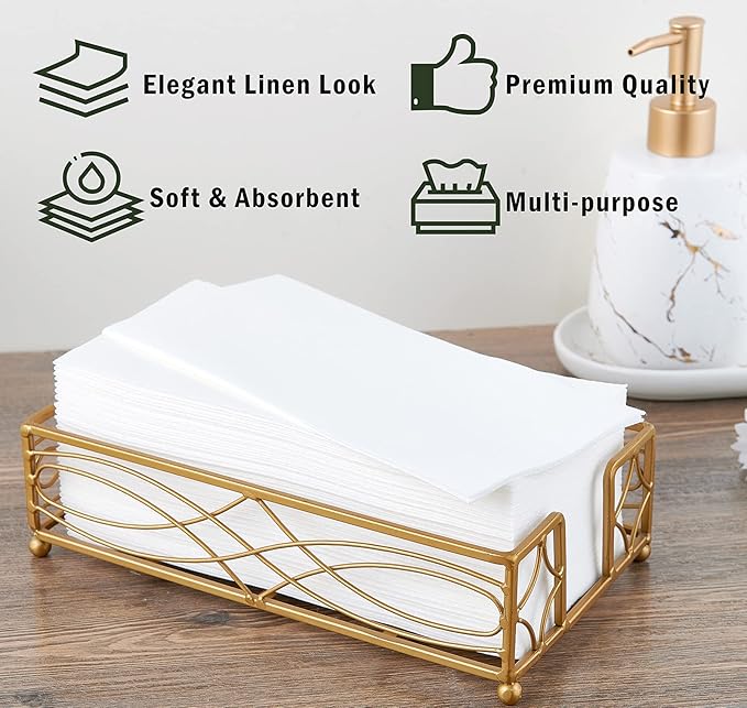 FOCUSLINE 480 Disposable Bathroom Napkins, Linen-Feel Paper Guest Towels, Soft and Absorbent Paper Hand Towels Party Napkins for Bathroom, Kitchen, Dinner, or Event, White, 12" x 17"